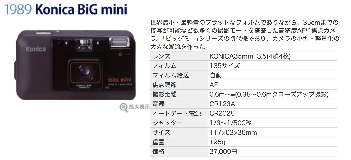 コンパクトフィルムカメラのKonica BiG miniが転がり込んできた | たこ